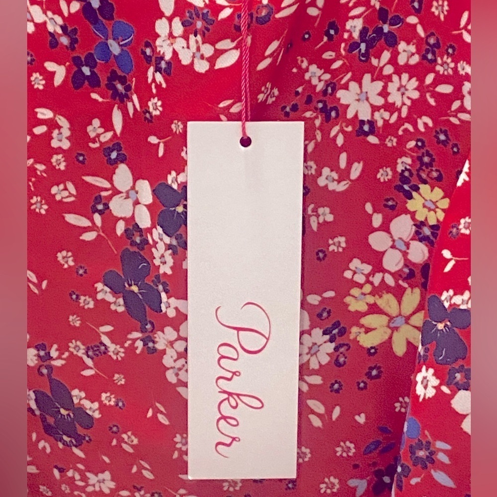 Parker Red Scilla Floral Ruffle Smocked Waist Mini Dress M NWT - Picture 11 of 11